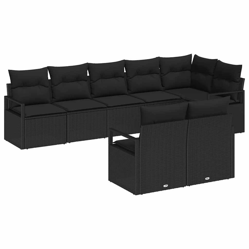 Kanapé Szett 8 pcs Fekete polirattan
