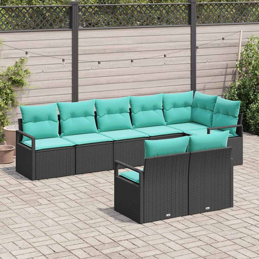 Kanapé Szett 8 pcs Fekete polirattan