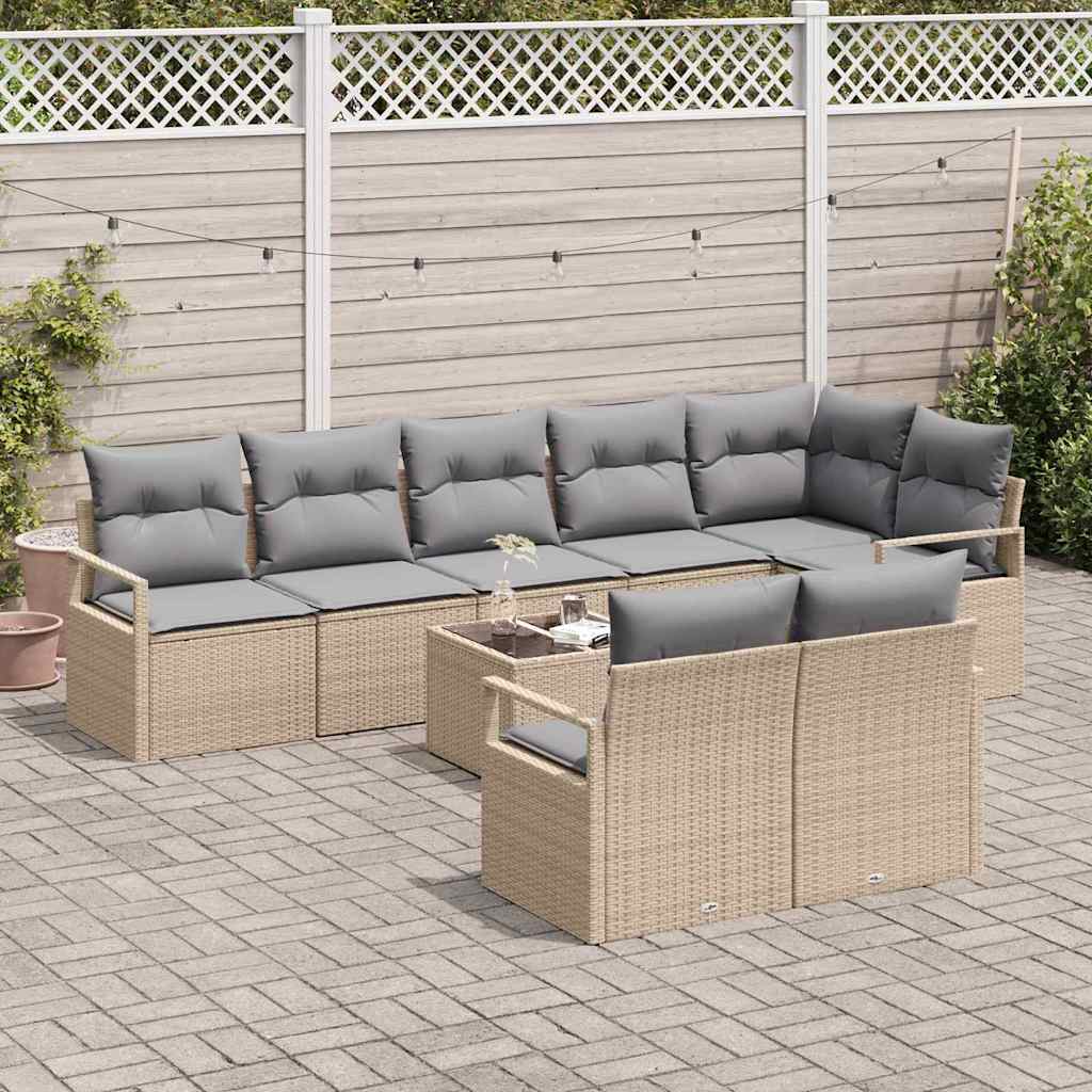 Kanapé Szett párnával 9 pcs Bézs polirattan