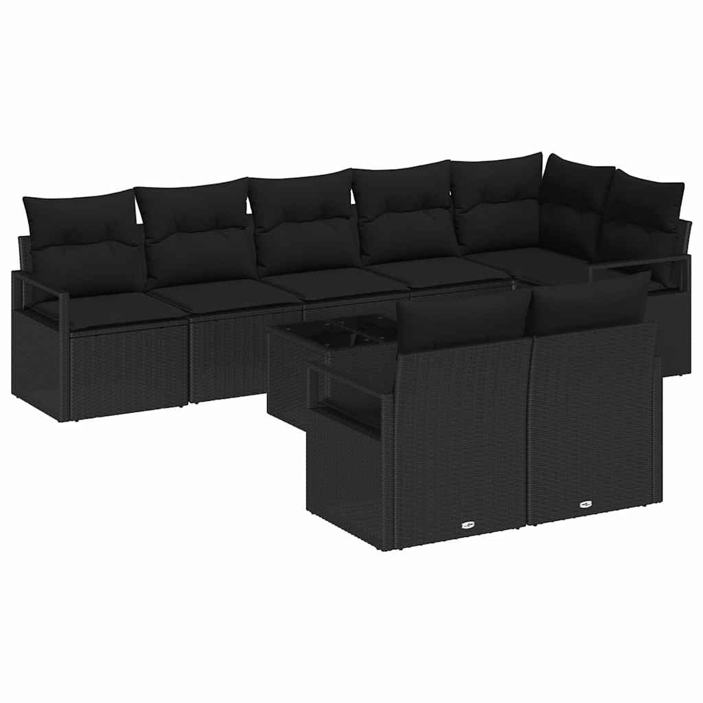 Kanapé Szett párnával 9 pcs Fekete polirattan
