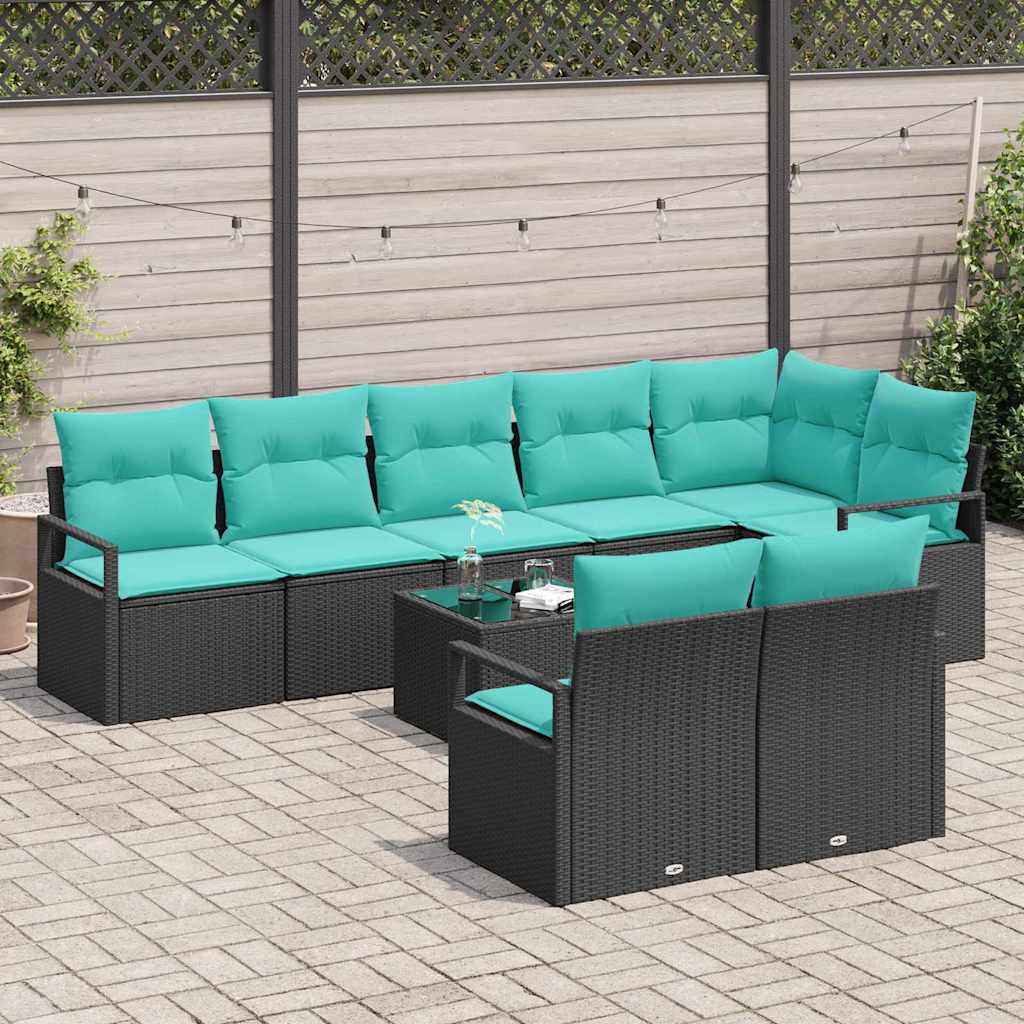 Kanapé Szett 9 pcs Fekete polirattan