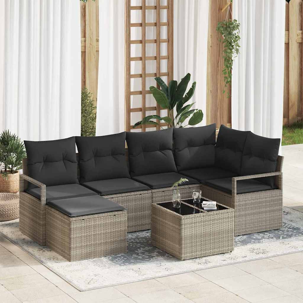 Kanapé Szett 7 pcs Világosszürke polirattan