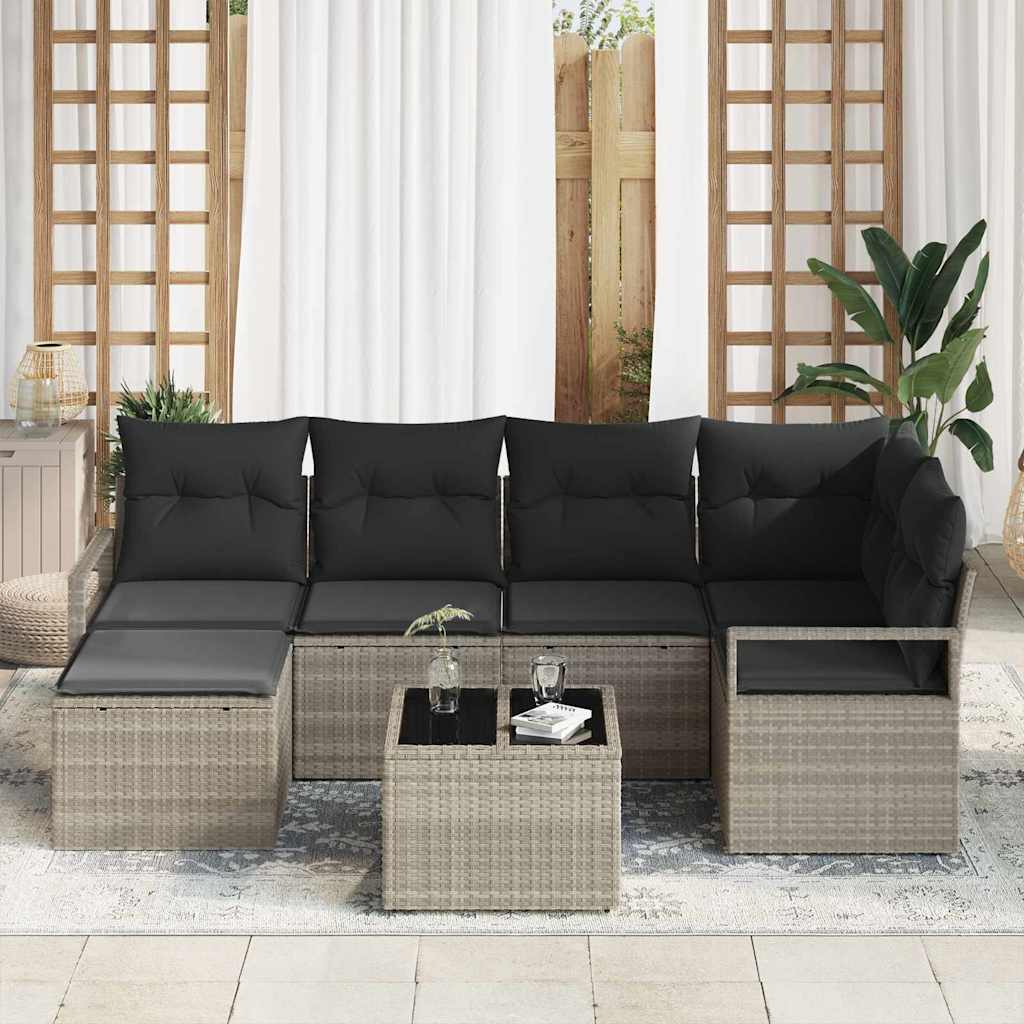 Kanapé Szett 7 pcs Világosszürke polirattan