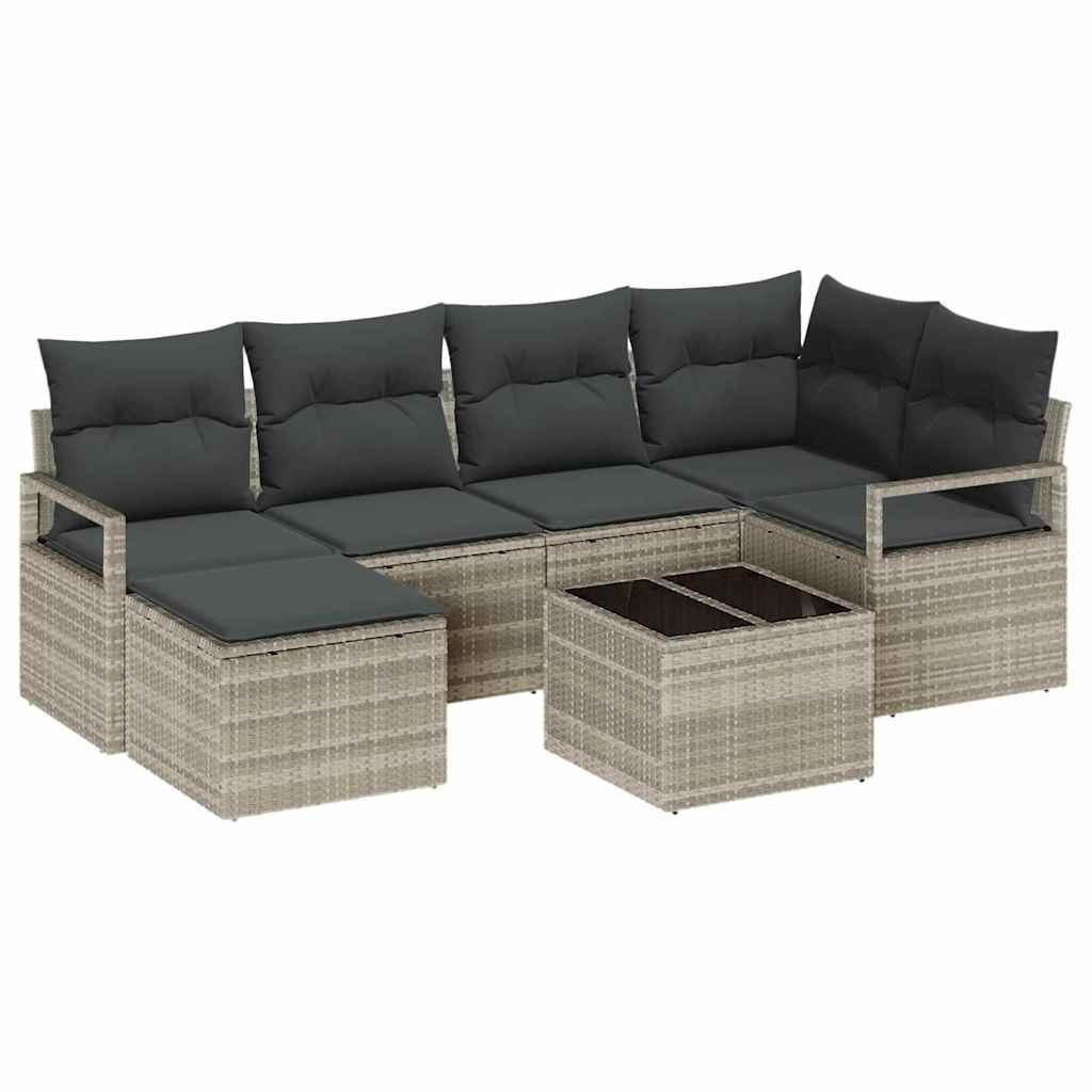 Kanapé Szett 7 pcs Világosszürke polirattan