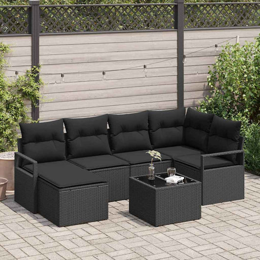 Kanapé Szett párnával 7 pcs Fekete polirattan