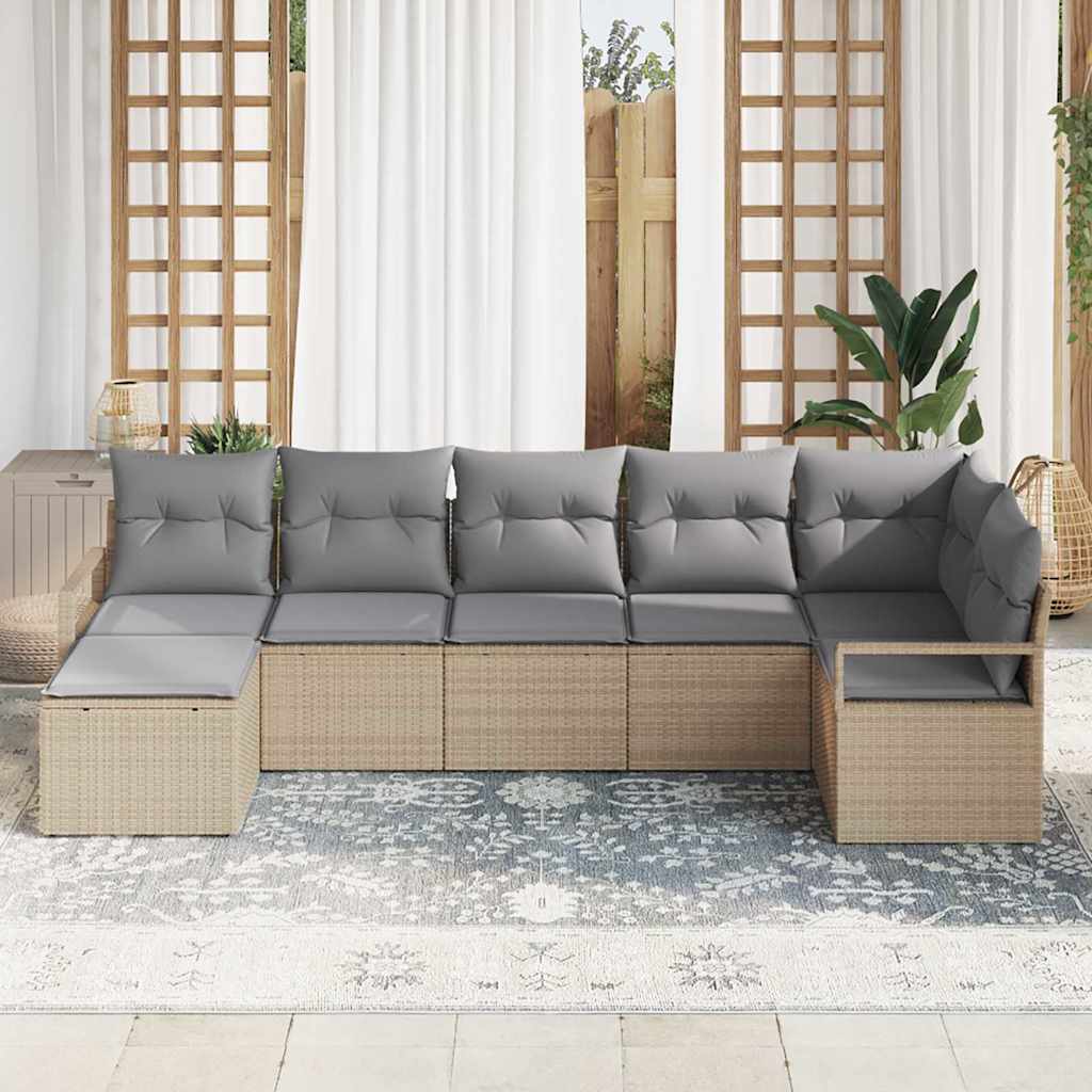 Kanapé Szett párnával 7 pcs Bézs polirattan