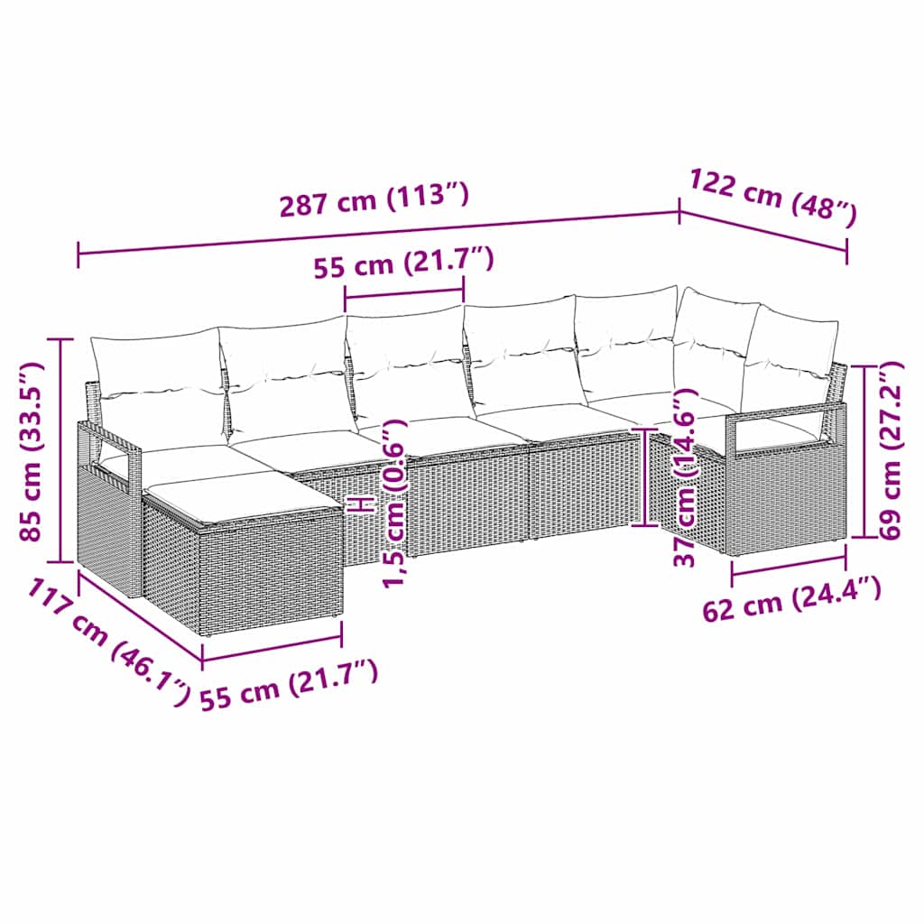 Kanapé Szett párnával 7 pcs Bézs polirattan