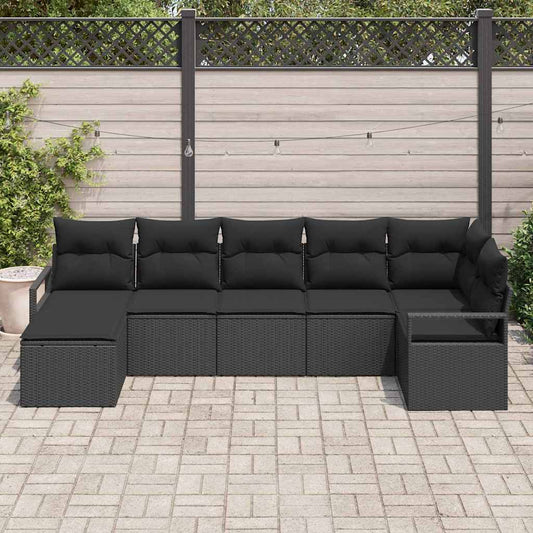 Kanapé Szett párnával 7 pcs Fekete polirattan