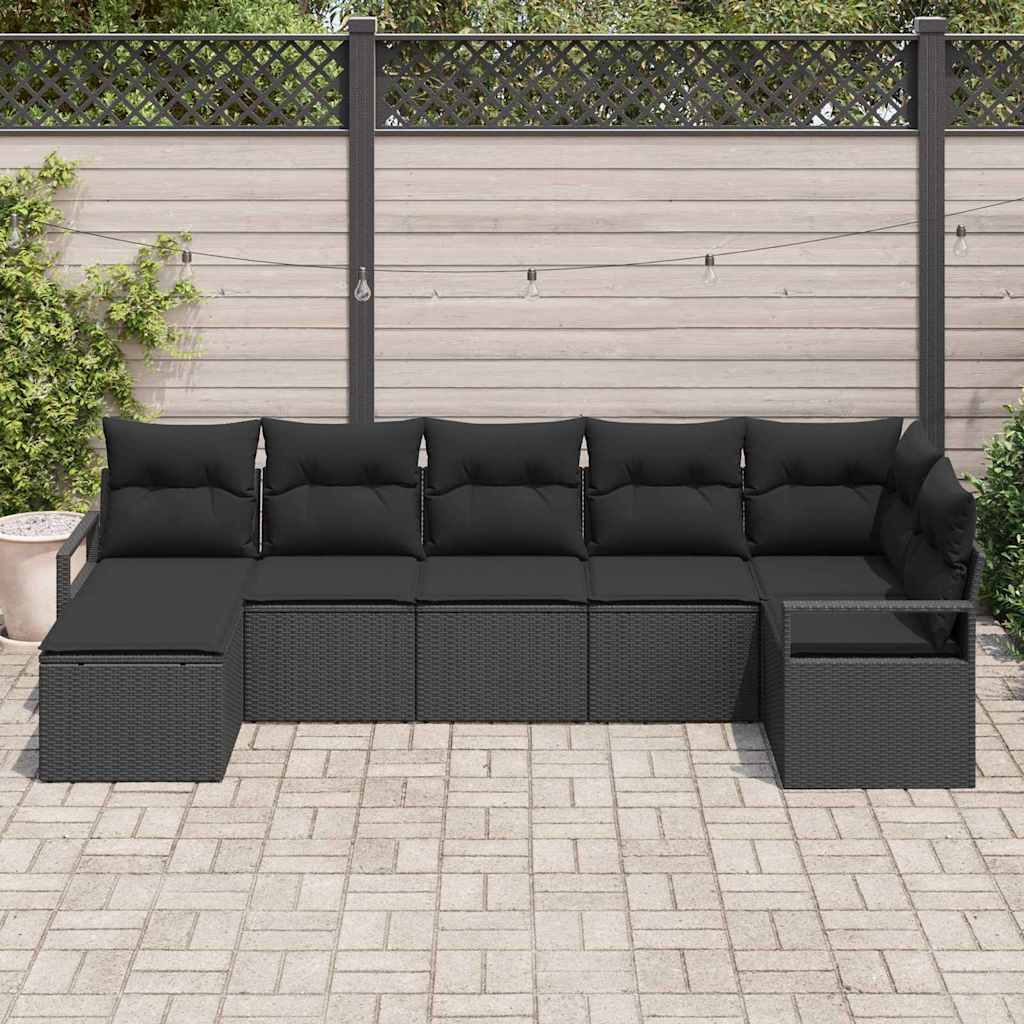 Kanapé Szett párnával 7 pcs Fekete polirattan