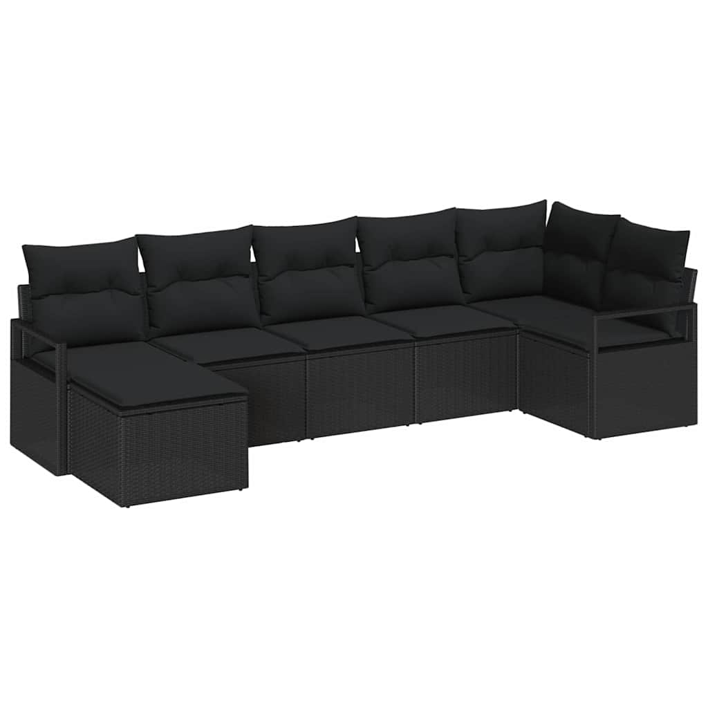 Kanapé Szett párnával 7 pcs Fekete polirattan