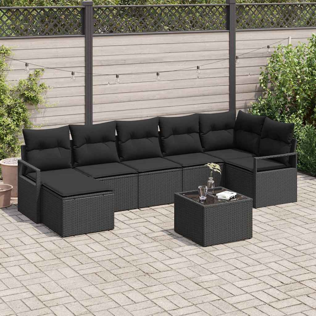 Kanapé Szett párnával 8 pcs Fekete polirattan