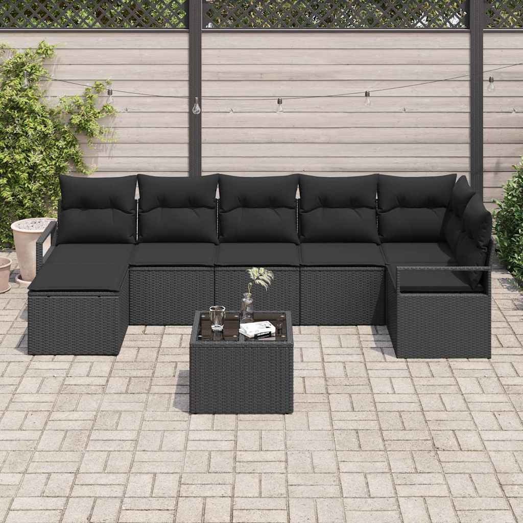 Kanapé Szett párnával 8 pcs Fekete polirattan