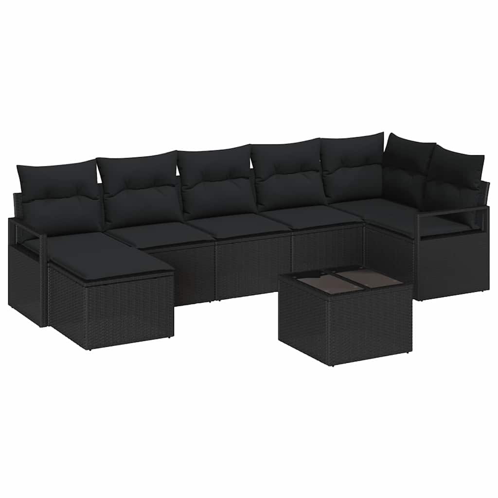 Kanapé Szett párnával 8 pcs Fekete polirattan