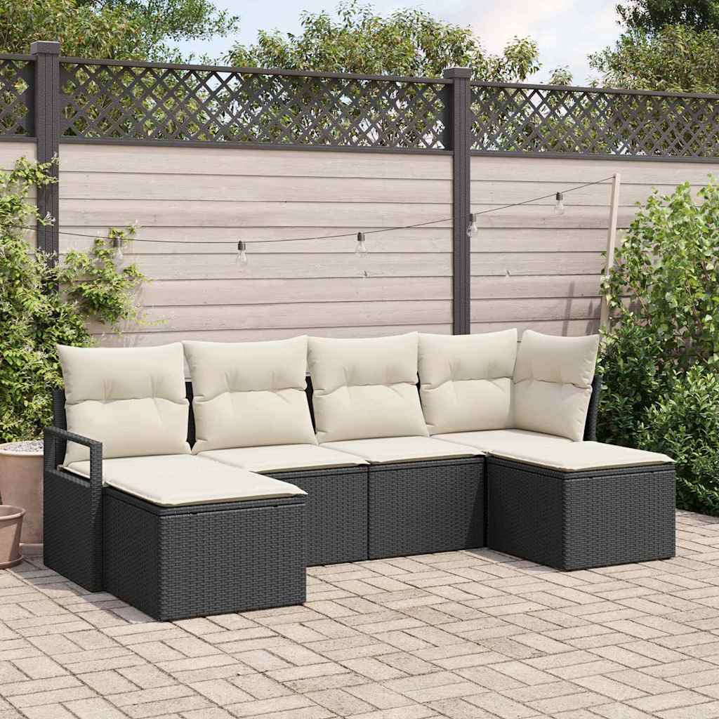 Kanapé Szett 6 pcs Fekete polirattan