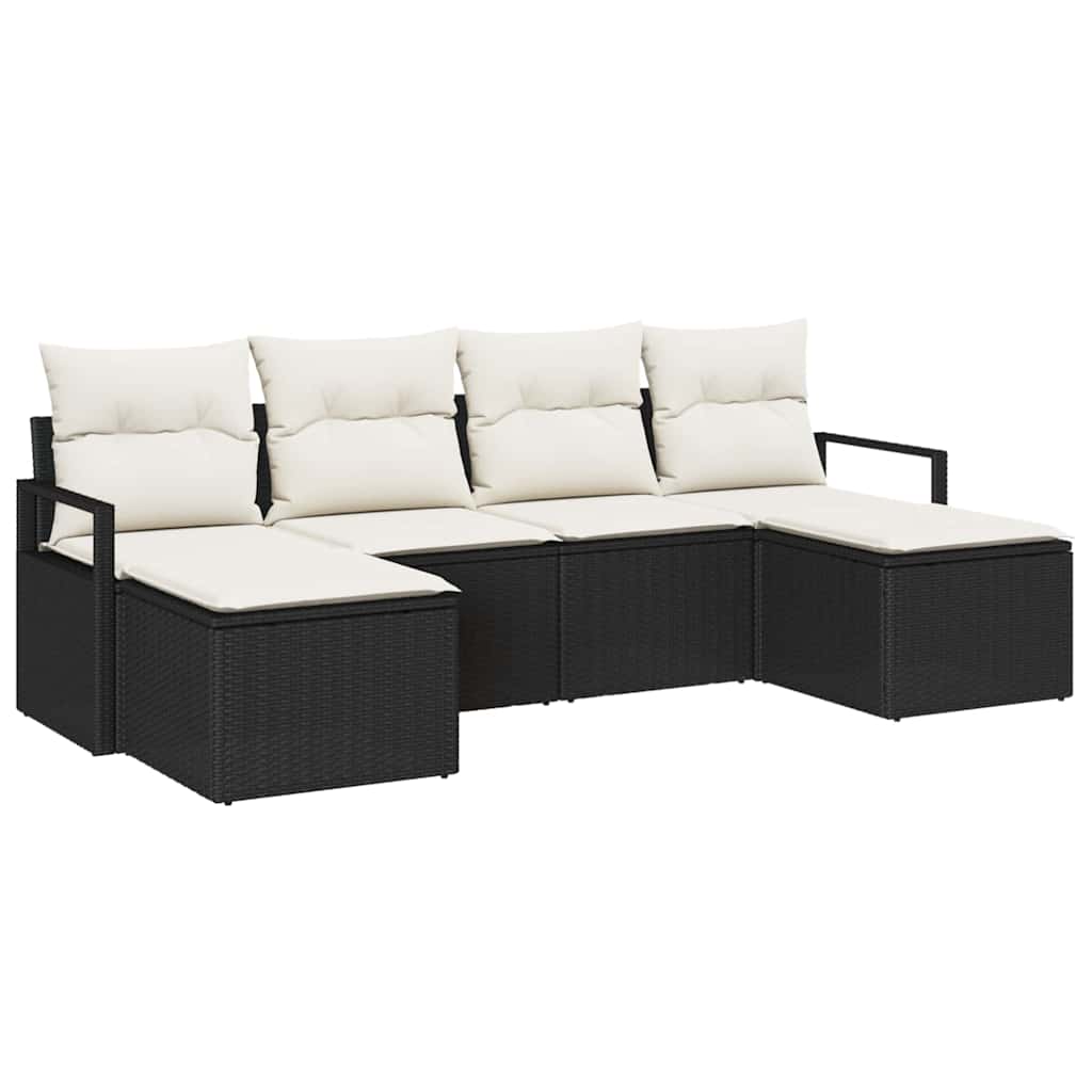 Kanapé Szett 6 pcs Fekete polirattan