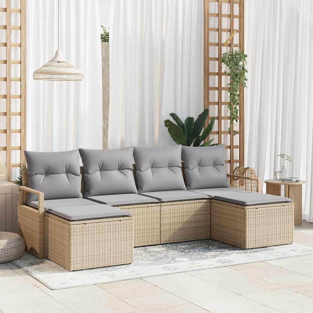 Kanapé Szett 6 pcs Bézs polirattan