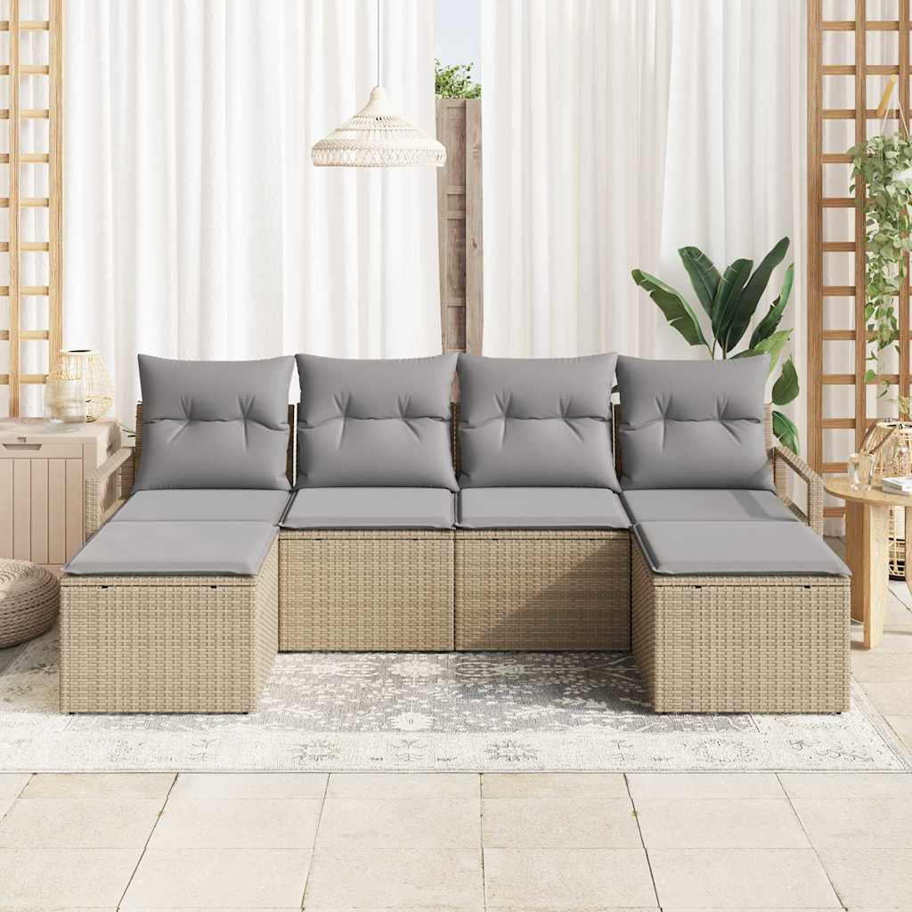 Kanapé Szett 6 pcs Bézs polirattan