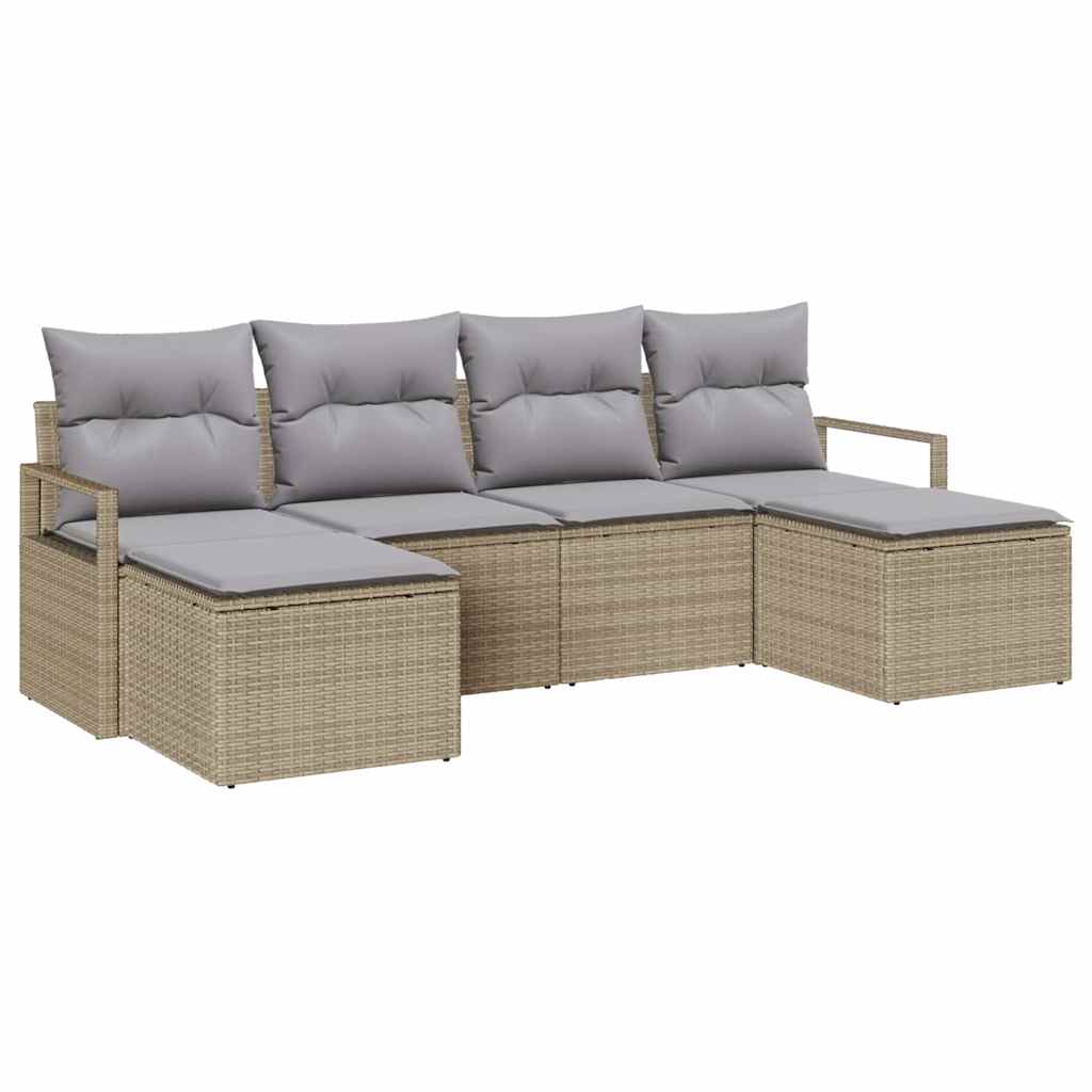 Kanapé Szett 6 pcs Bézs polirattan