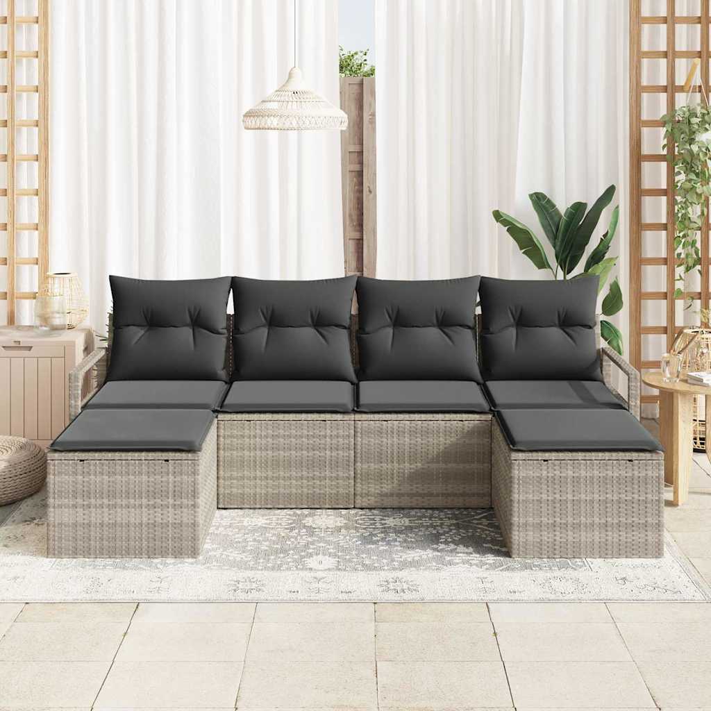 Kanapé Szett 6 pcs Világosszürke polirattan