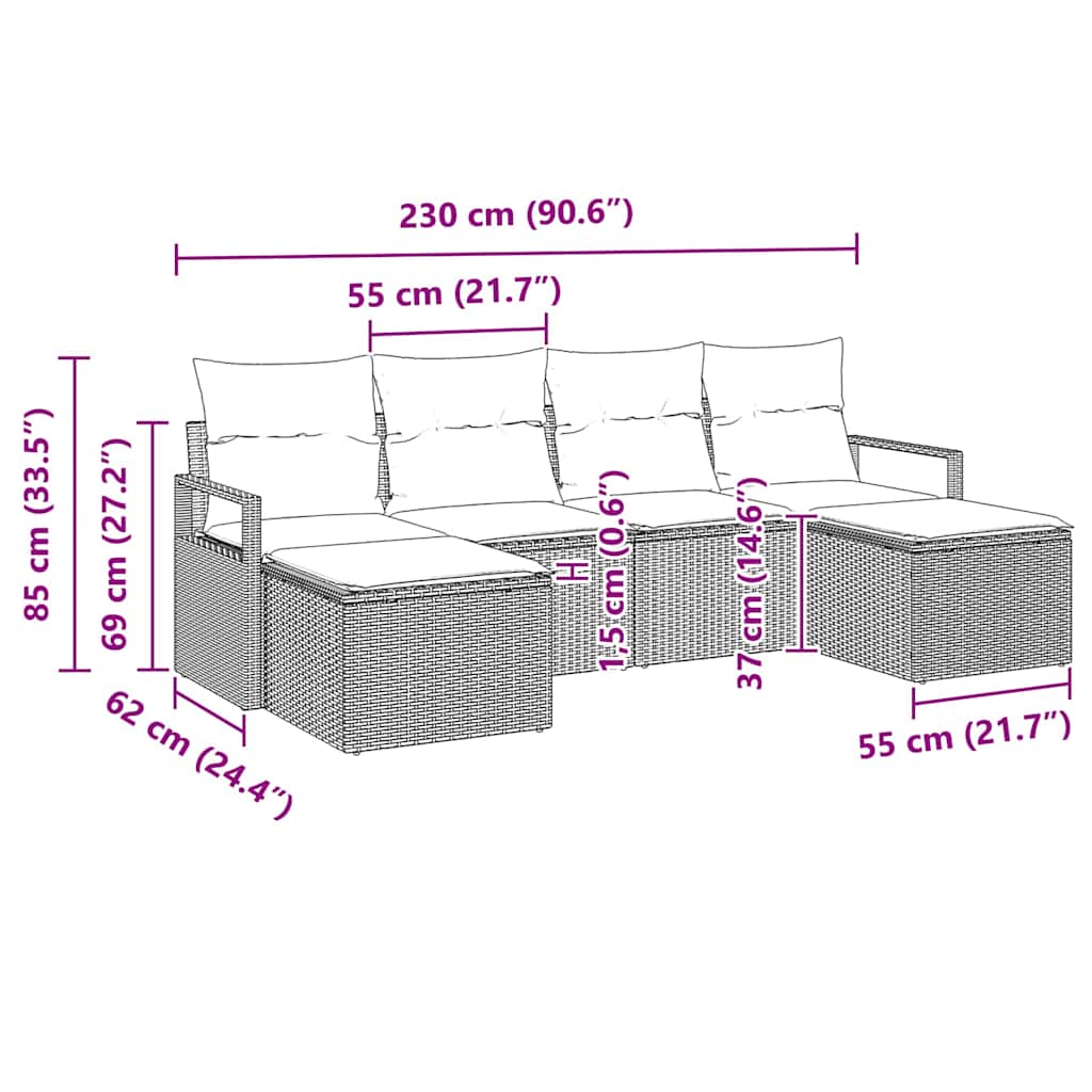 Kanapé Szett 6 pcs Világosszürke polirattan