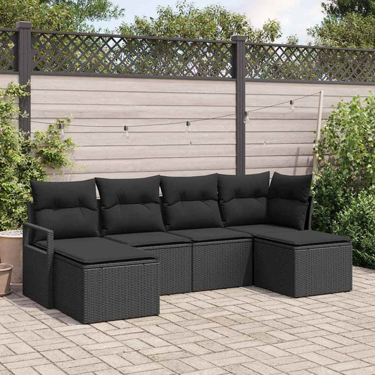 Kanapé Szett 6 pcs Fekete polirattan