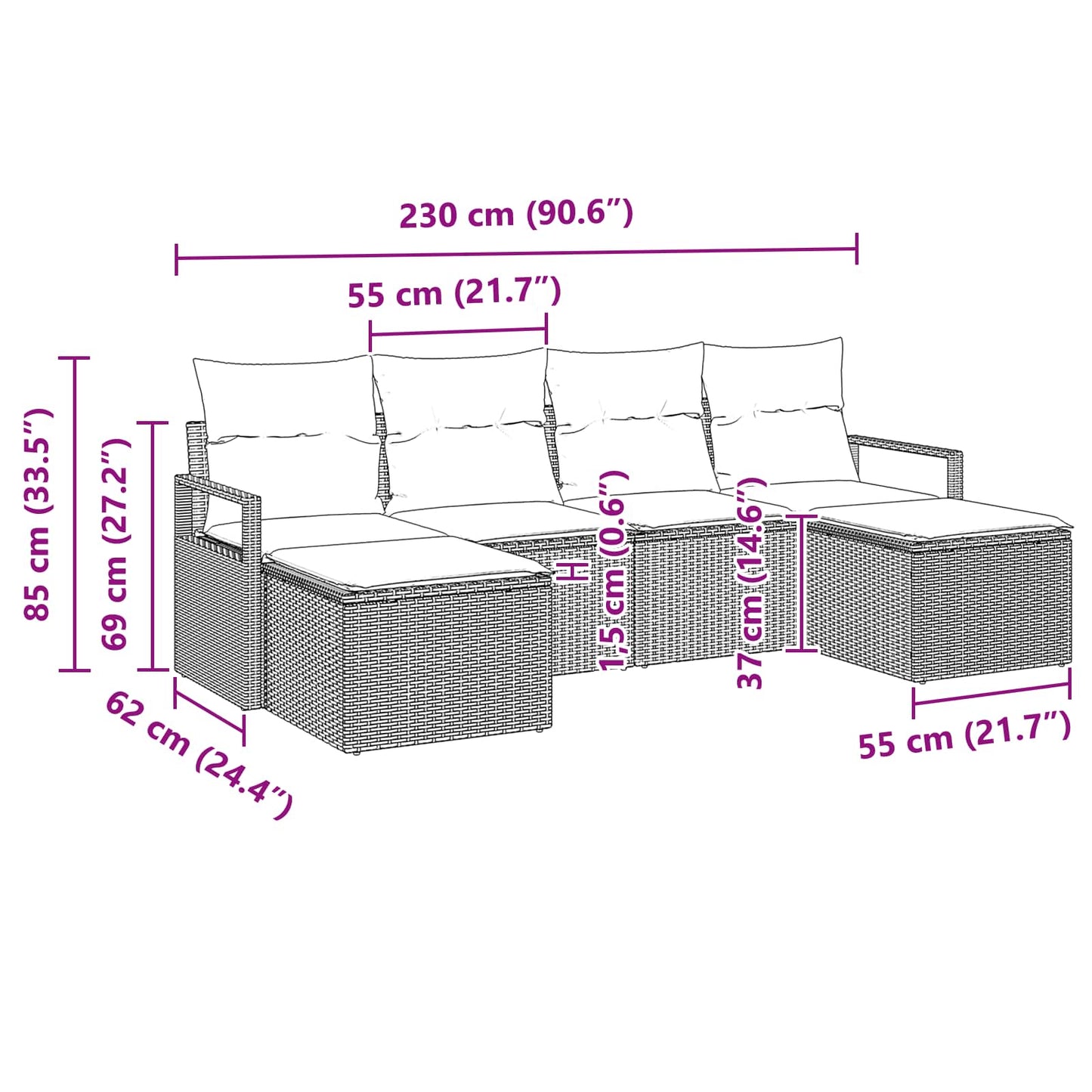 Kanapé Szett 6 pcs Barna polirattan