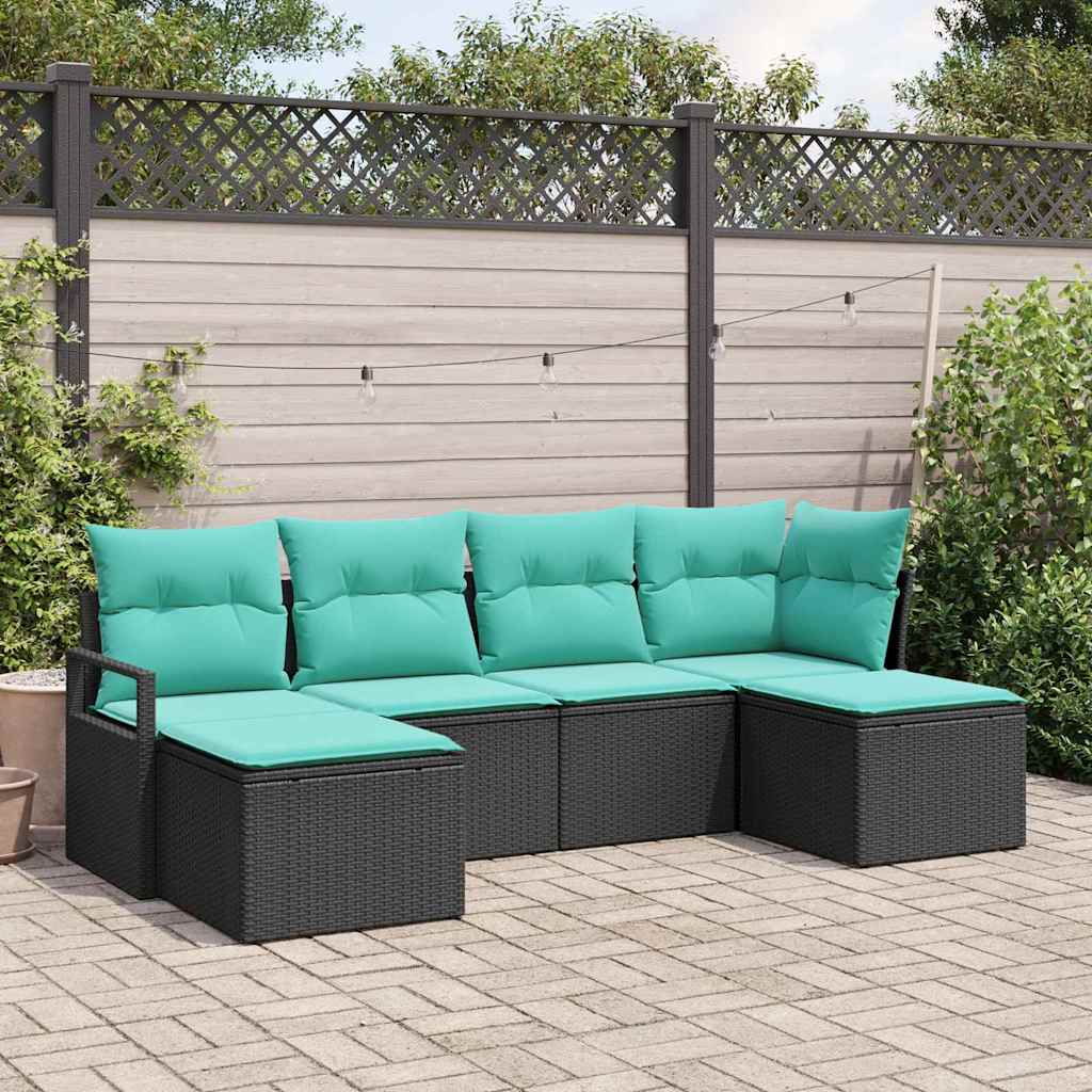 Kanapé Szett 6 pcs Fekete polirattan