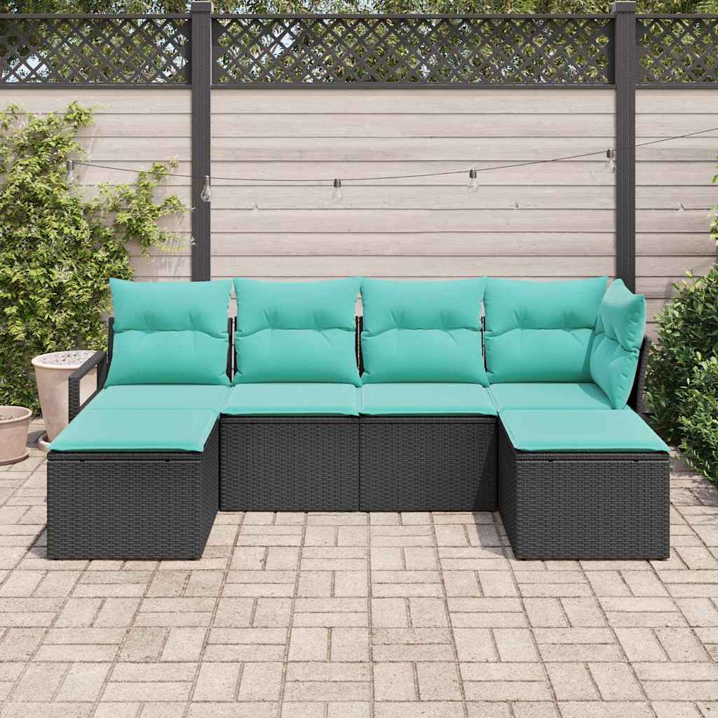 Kanapé Szett 6 pcs Fekete polirattan