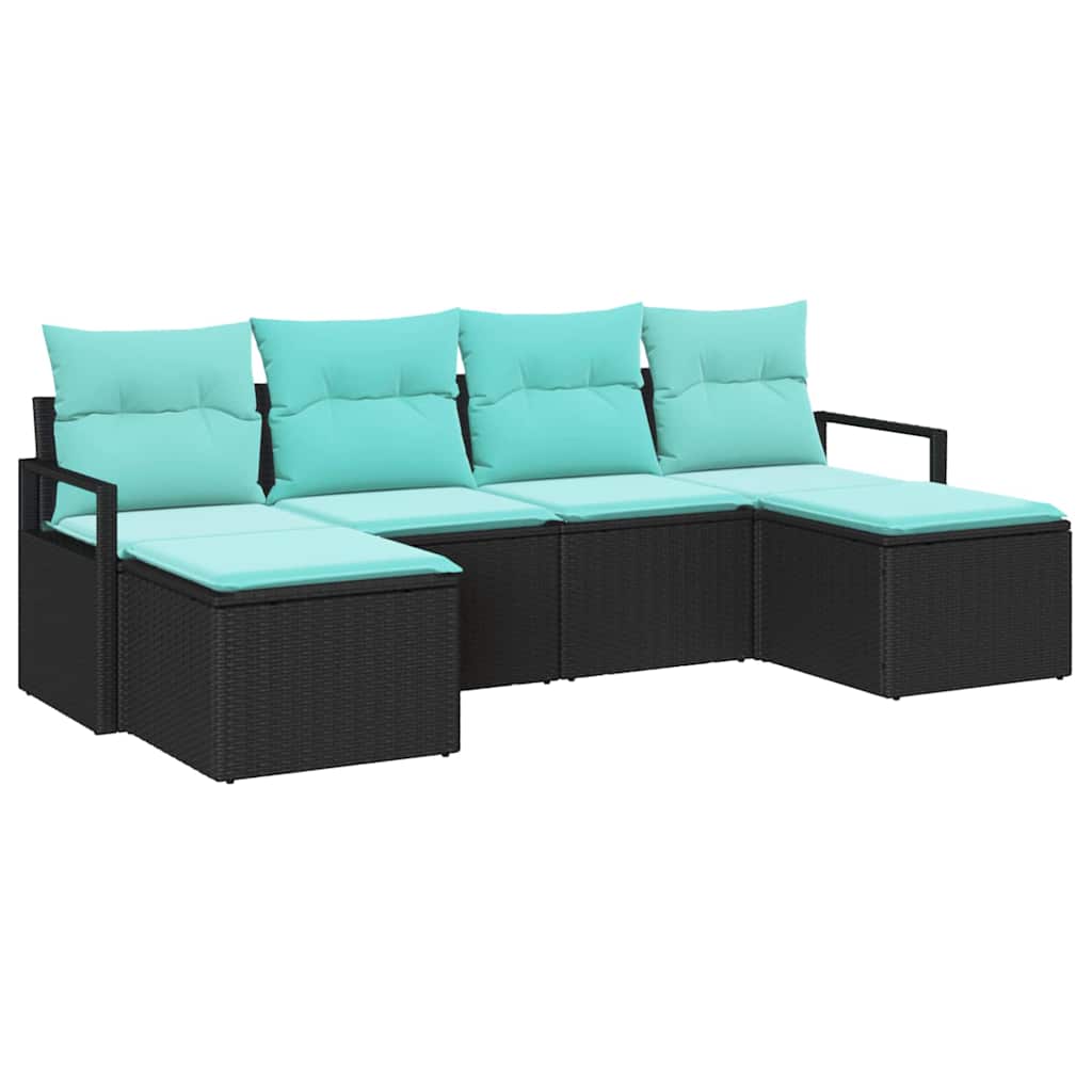 Kanapé Szett 6 pcs Fekete polirattan
