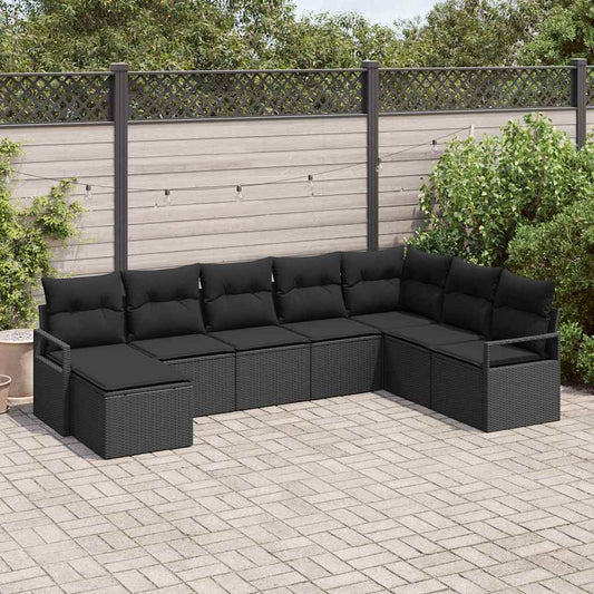 Kanapé Szett párnával 8 pcs Fekete polirattan