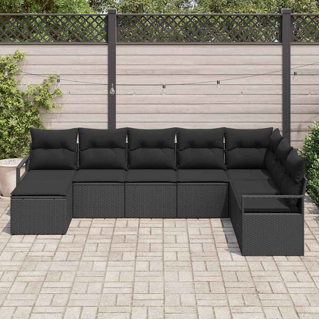 Kanapé Szett párnával 8 pcs Fekete polirattan