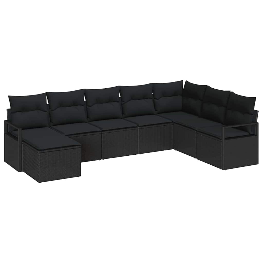 Kanapé Szett párnával 8 pcs Fekete polirattan