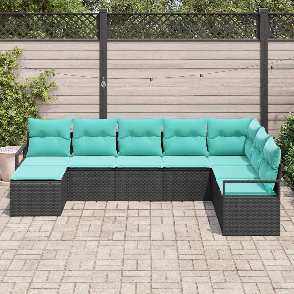 Kanapé Szett párnával 8 pcs Fekete polirattan