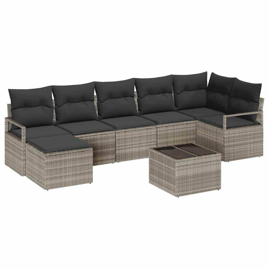 Kanapé Szett párnával 9 pcs Világosszürke polirattan