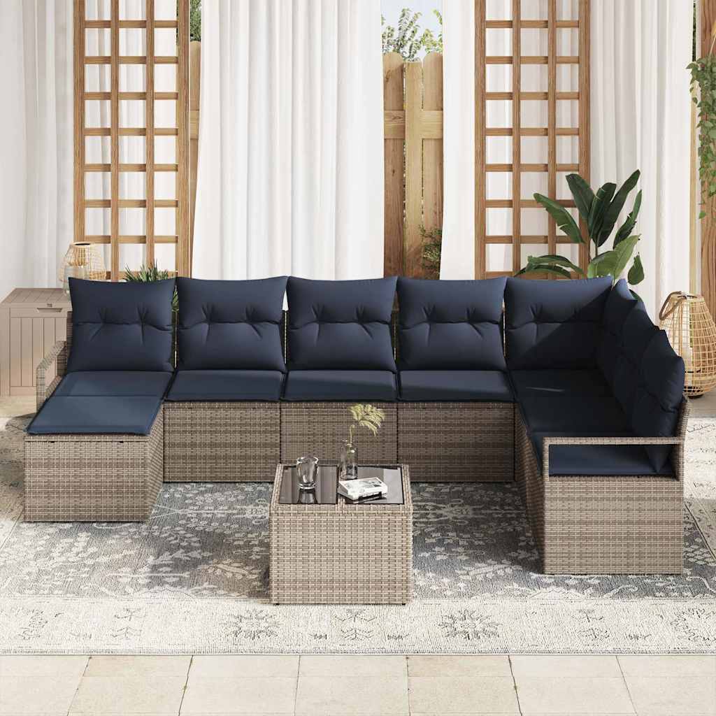Kanapé Szett párnával 9 pcs Szürke polirattan