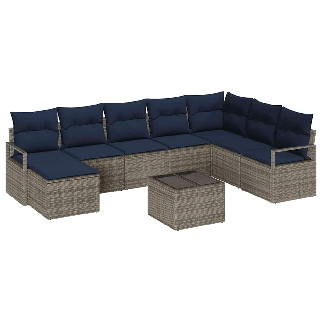 Kanapé Szett párnával 9 pcs Szürke polirattan
