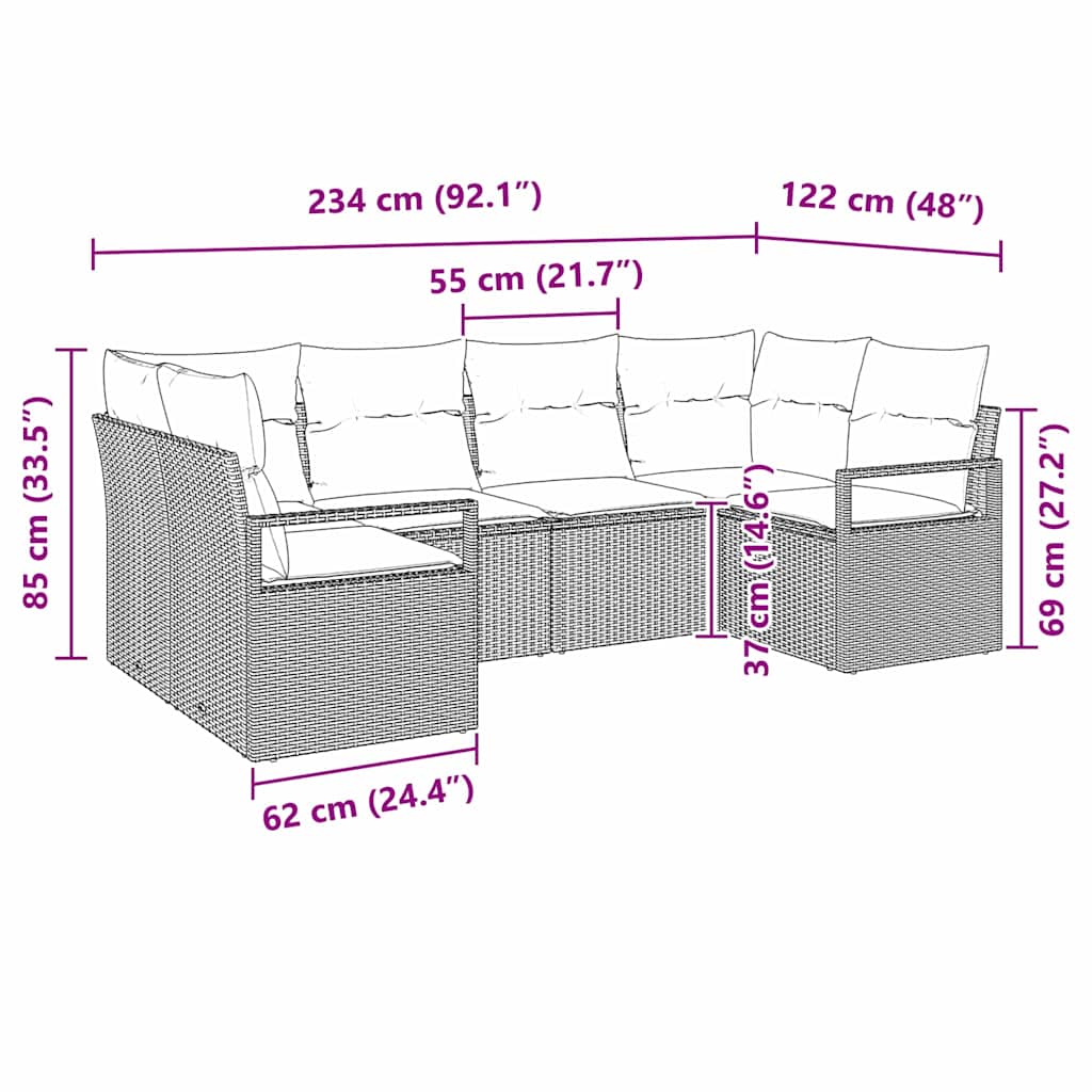 Kanapé Szett párnával 6 pcs Fekete polirattan