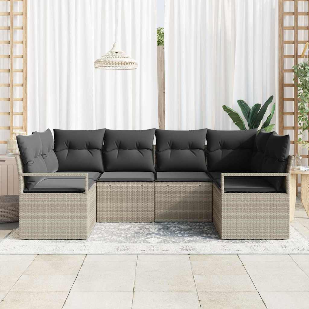Kanapé Szett párnával 6 pcs Világosszürke polirattan