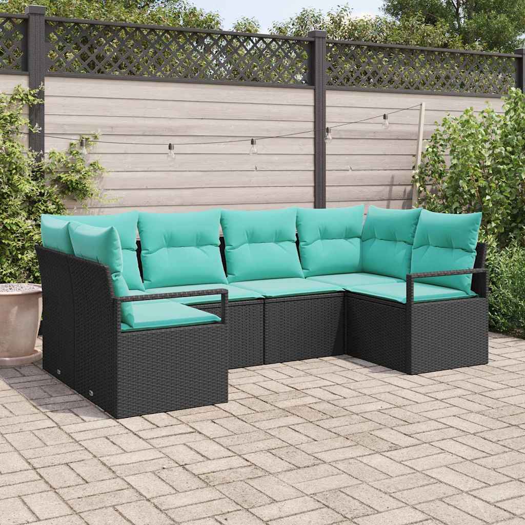 Kanapé Szett párnával 6 pcs Fekete Poly Rattan
