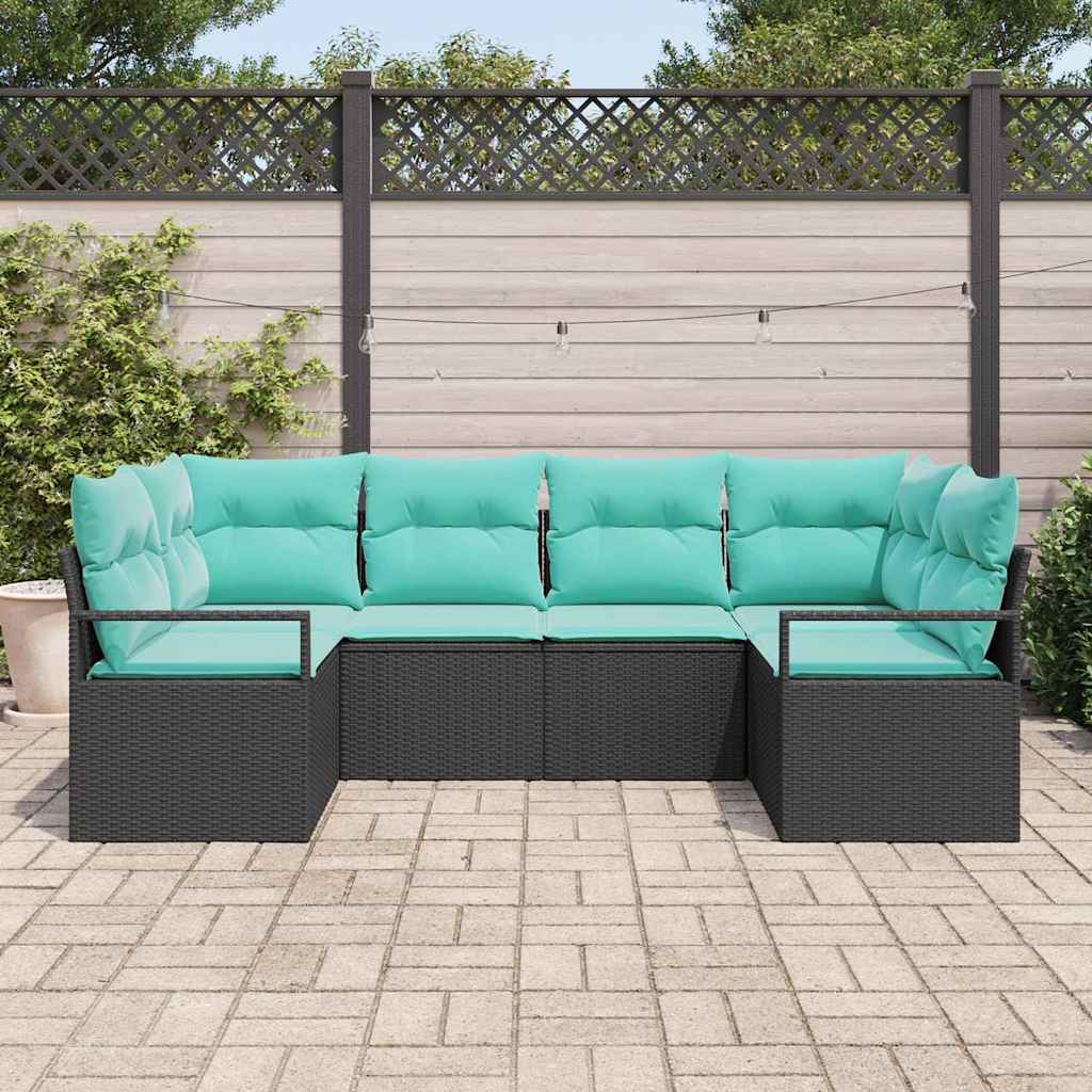 Kanapé Szett párnával 6 pcs Fekete Poly Rattan