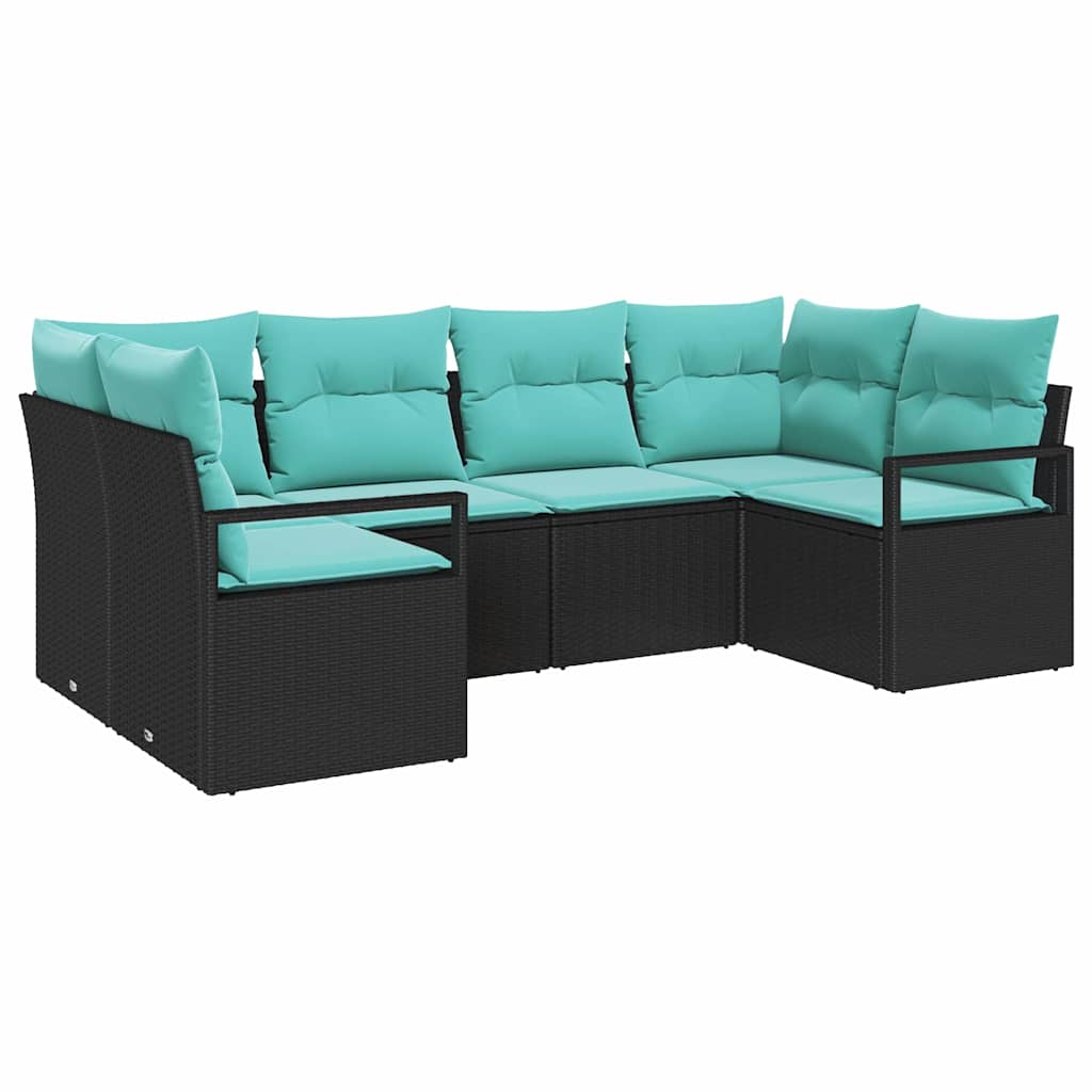 Kanapé Szett párnával 6 pcs Fekete Poly Rattan