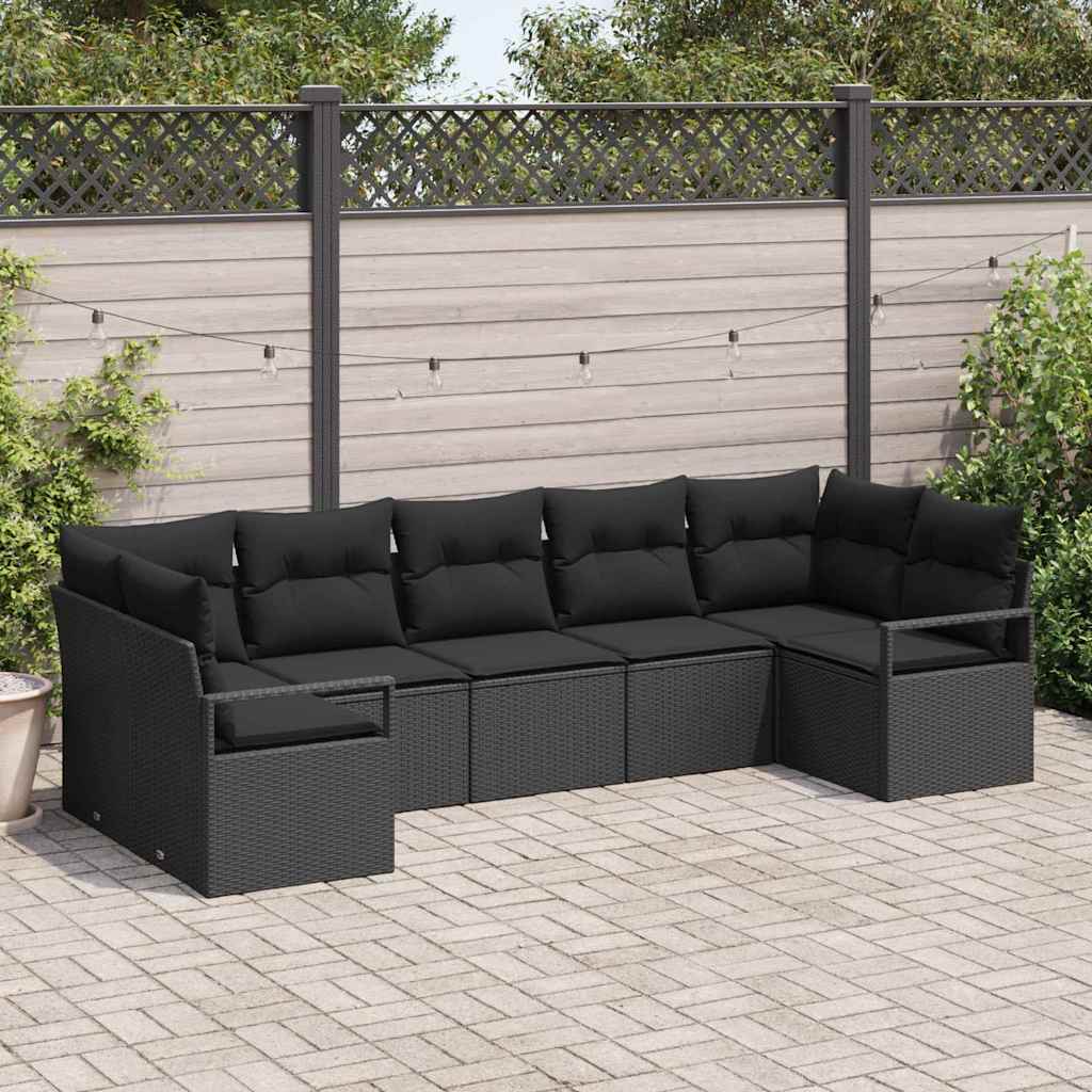 Kanapé Szett párnával 7 pcs Fekete polirattan