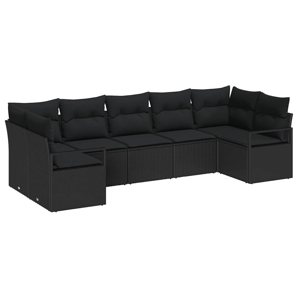 Kanapé Szett párnával 7 pcs Fekete polirattan