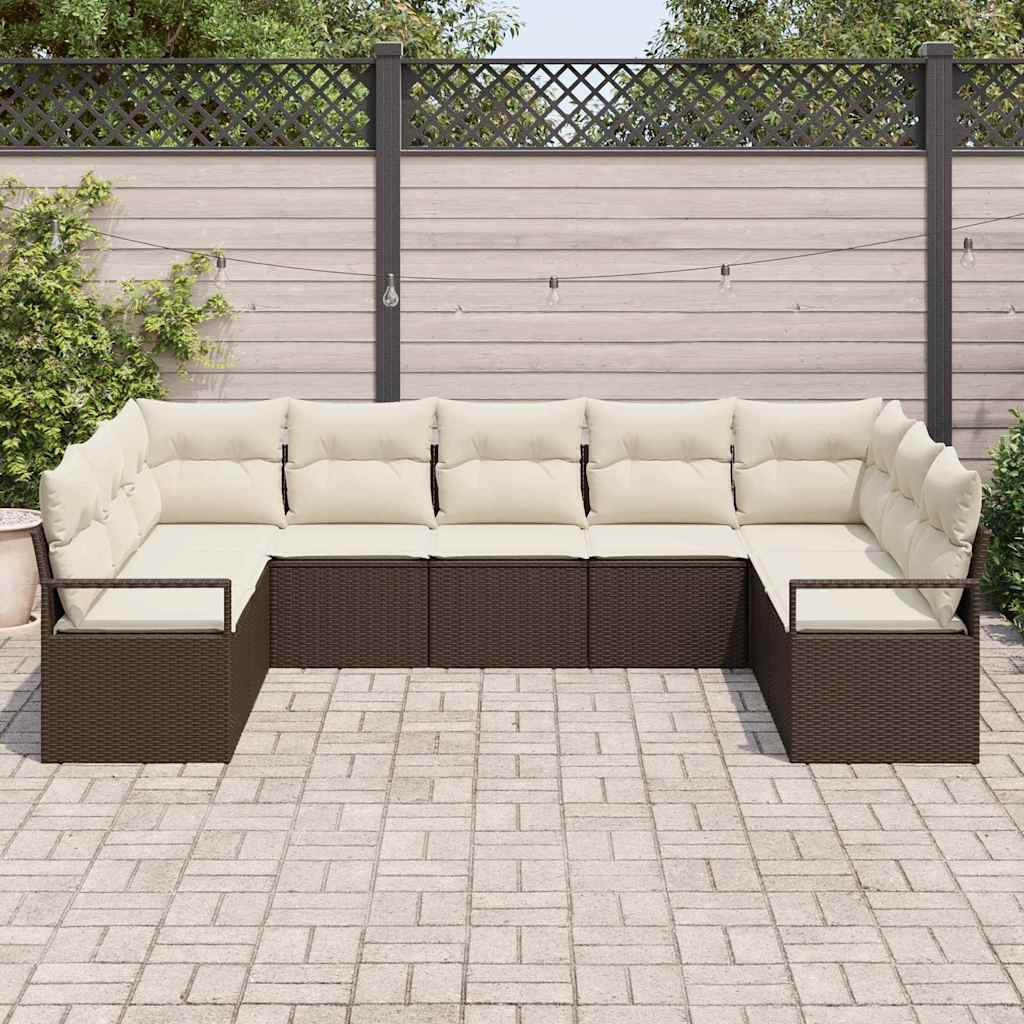 Kanapé Szett párnával 9 pcs Barna polirattan