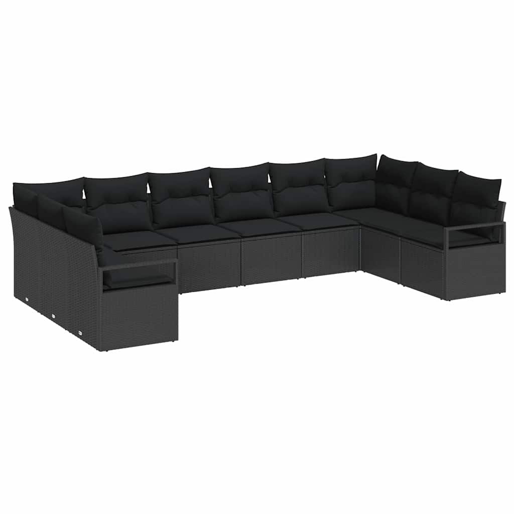 Kanapé Szett párnával 10 pcs Fekete polirattan