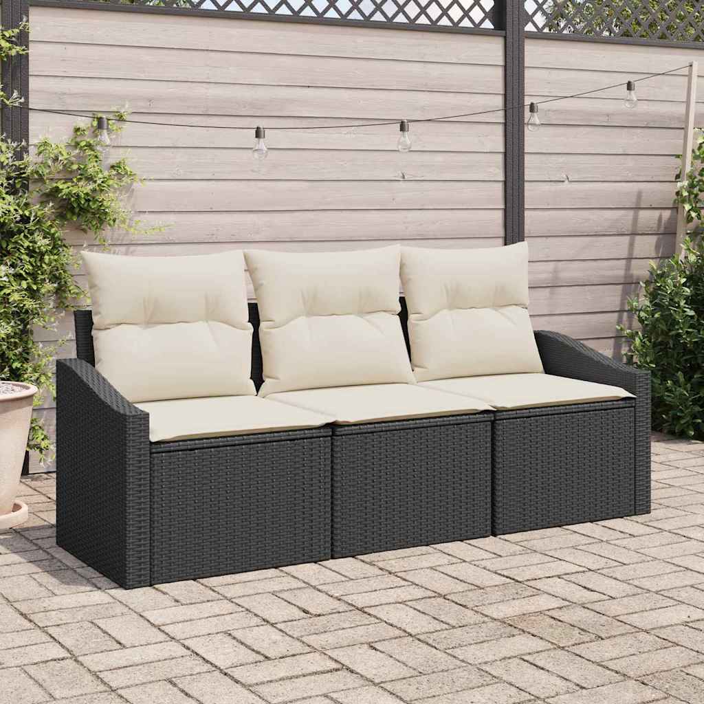 Kanapé Szett párnával 3 pcs Fekete polirattan