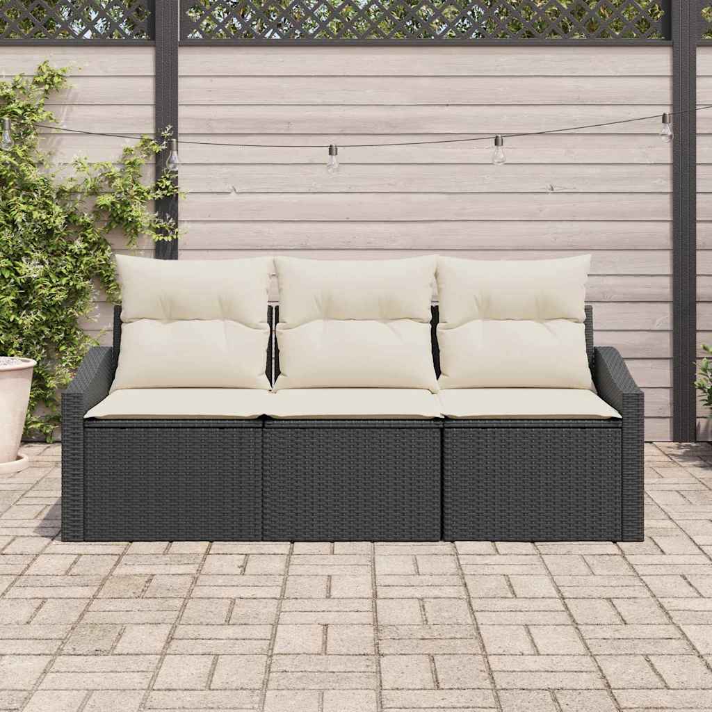 Kanapé Szett párnával 3 pcs Fekete polirattan