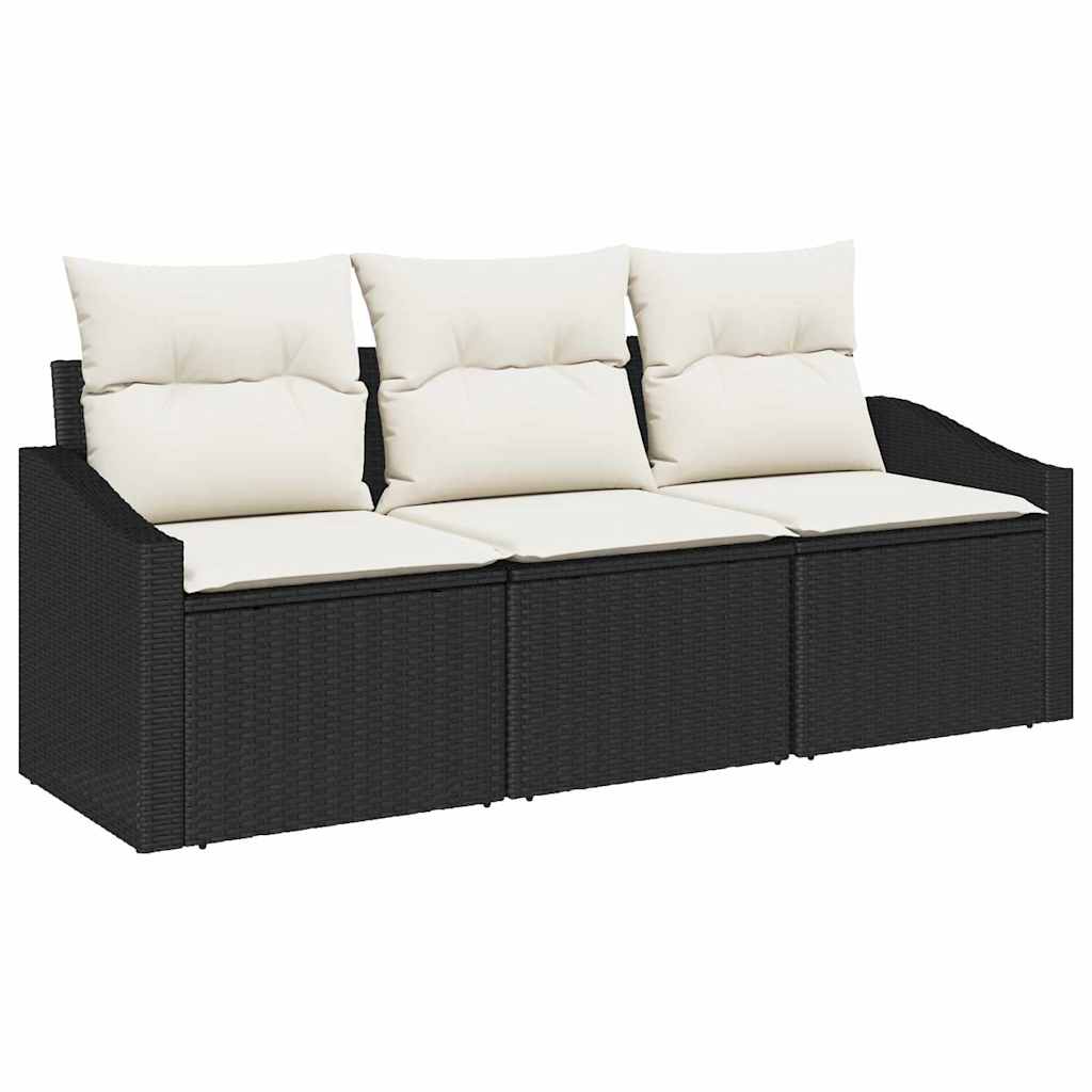 Kanapé Szett párnával 3 pcs Fekete polirattan