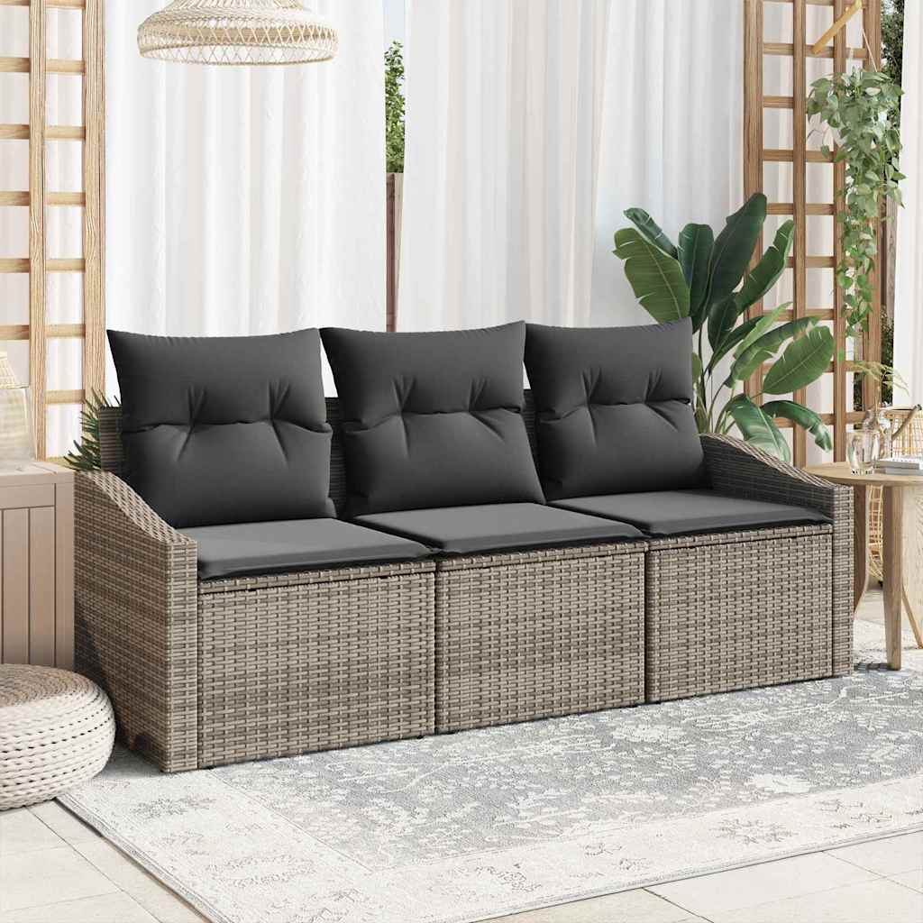 Kanapé Szett párnával 3 pcs Szürke polirattan