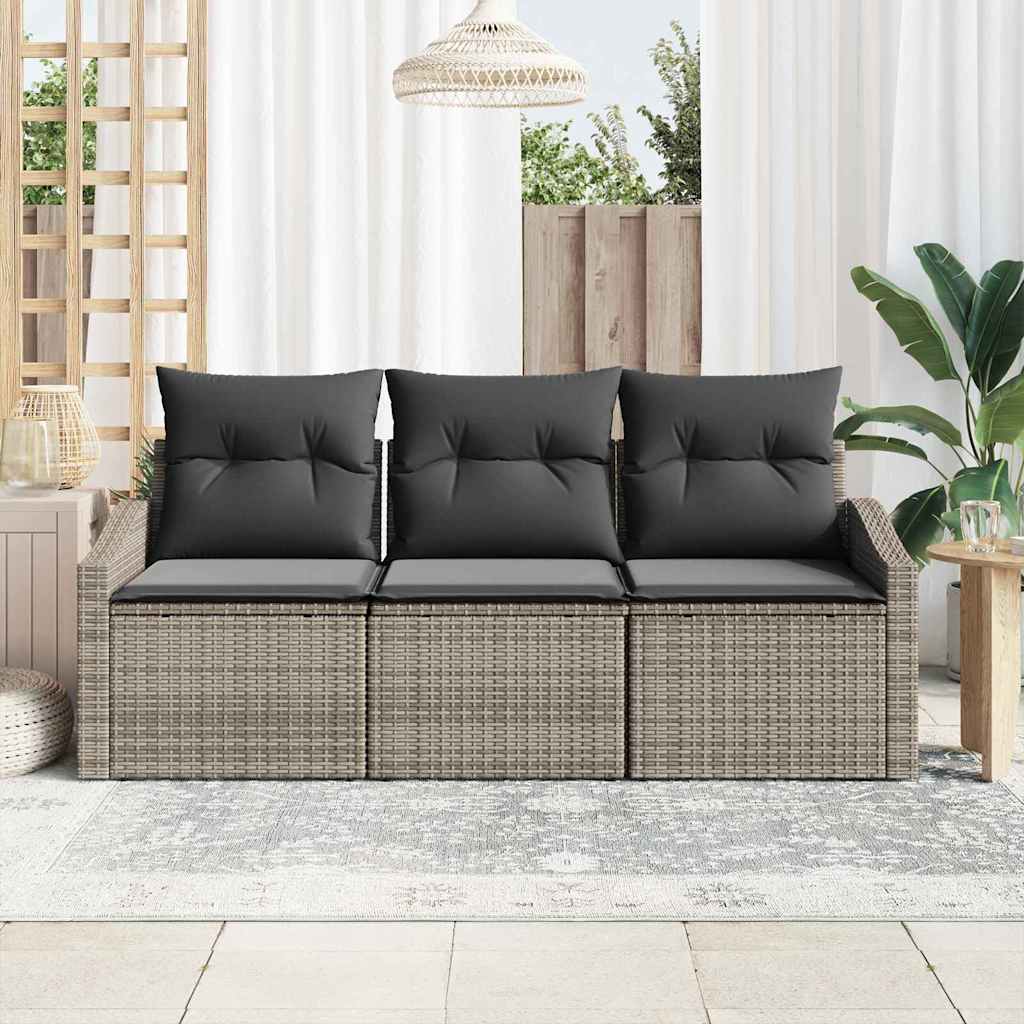 Kanapé Szett párnával 3 pcs Szürke polirattan